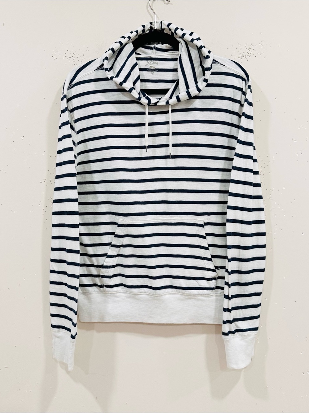 J.Crew Hoodie Mens Size M White Striped Pullover Pockets